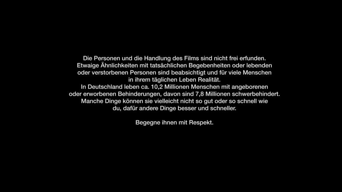 Standbild mit Abspann-Text aus dem 360 Grad Video mit Aufforderung zum Respekt gegenüber Menschen mit Behinderung